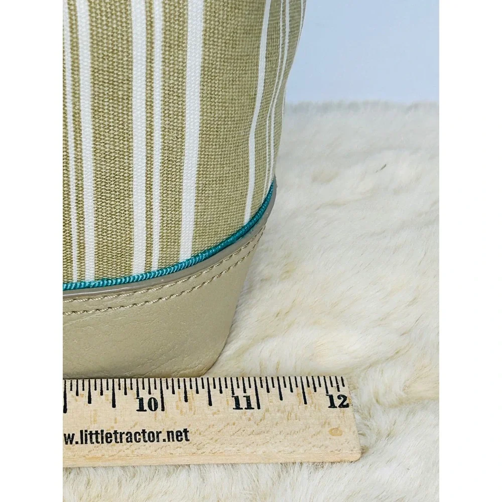 Tommy Hilfiger Khaki White Striped Bucket Bag Crossbody Tan Trim NEW